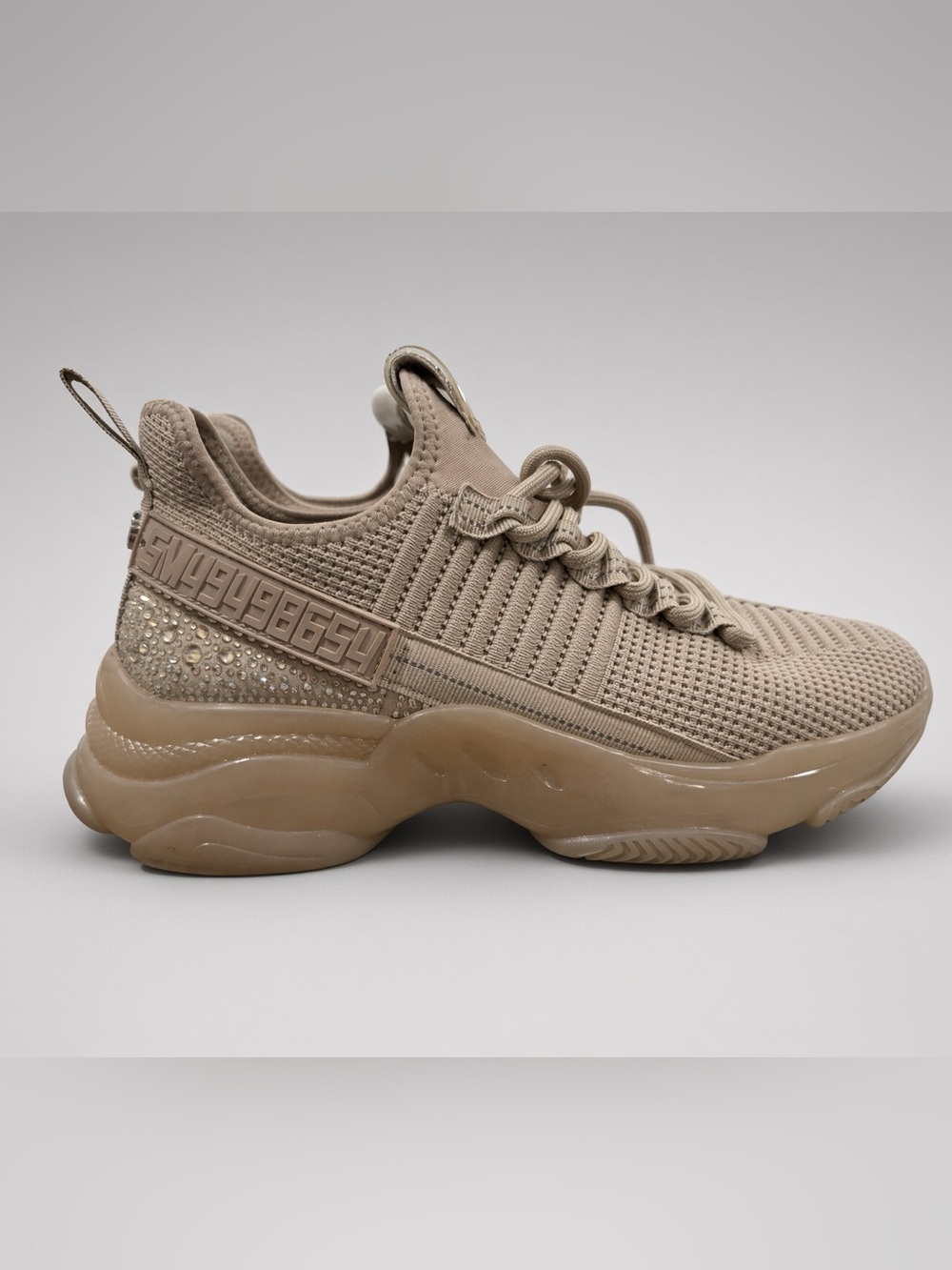 Steve Madden Maxima SM NY90 Beige Rhinestone Knit Sneaker (7.5) SM49498654